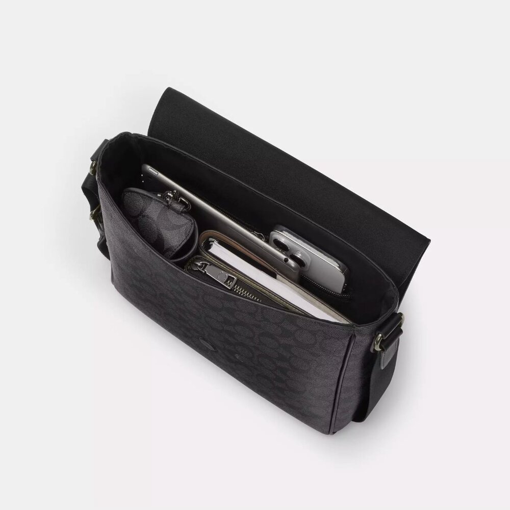 New Coach CZ399 Houston Map Bag in Signature Canvas Charcoal / Black - Picture 5 of 6